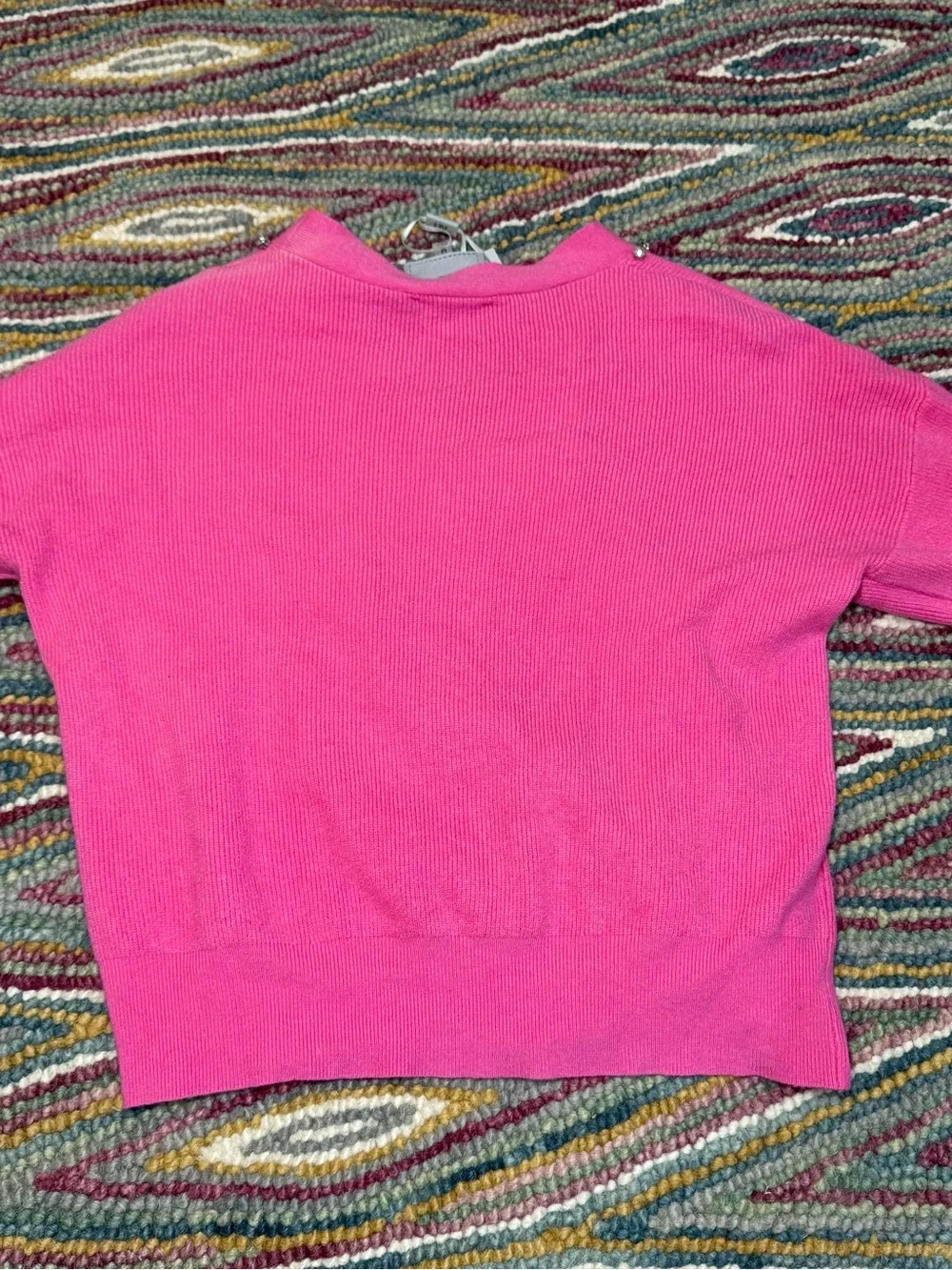 🪩🩷💕 Milano Hot Pink V-Neck Crystal-Trim Bling Embellished Cardigan Sweater 💕🩷🪩 - Picture 9 of 9
